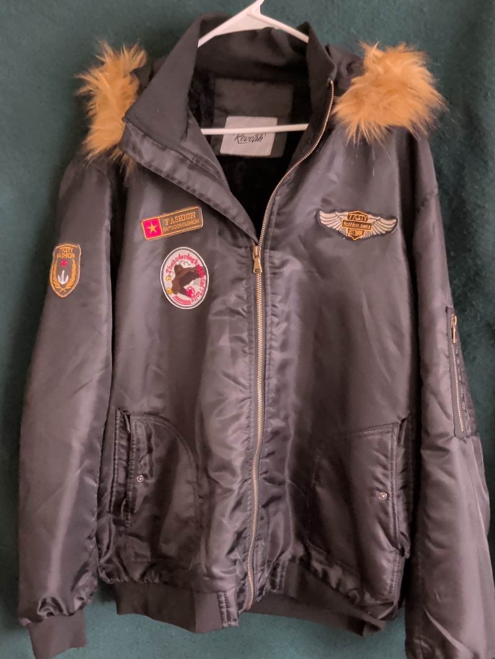 Kids Black Boys Bomber Jacket With Faux Fur